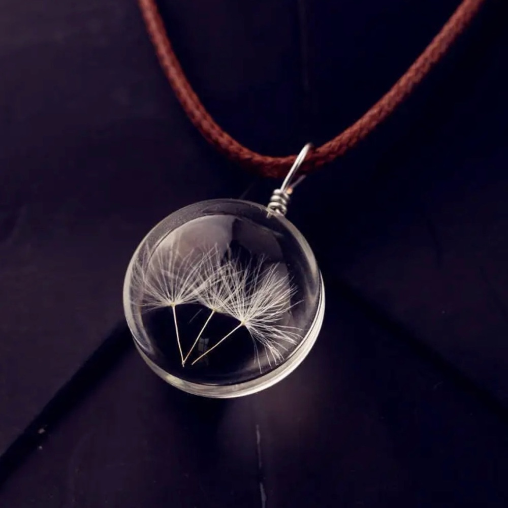 Whimsical & Chic Dandelion Glass Pendant Necklace NEW IN PACKAGE